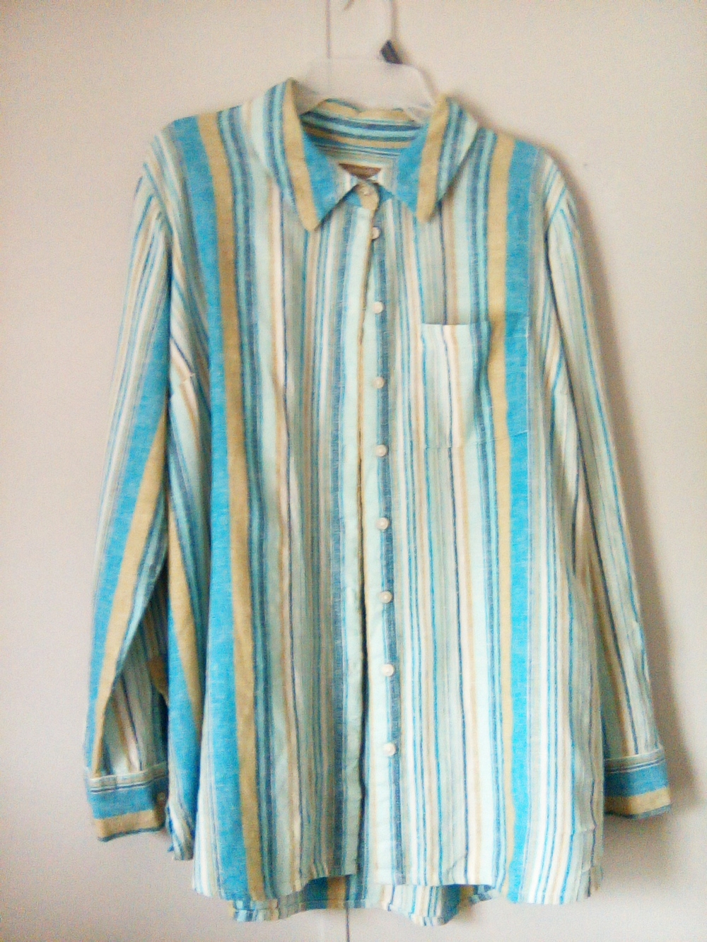Natural D&Co Striped Casual Button-Down Shirt in Blue and Cream Linen W -cotton